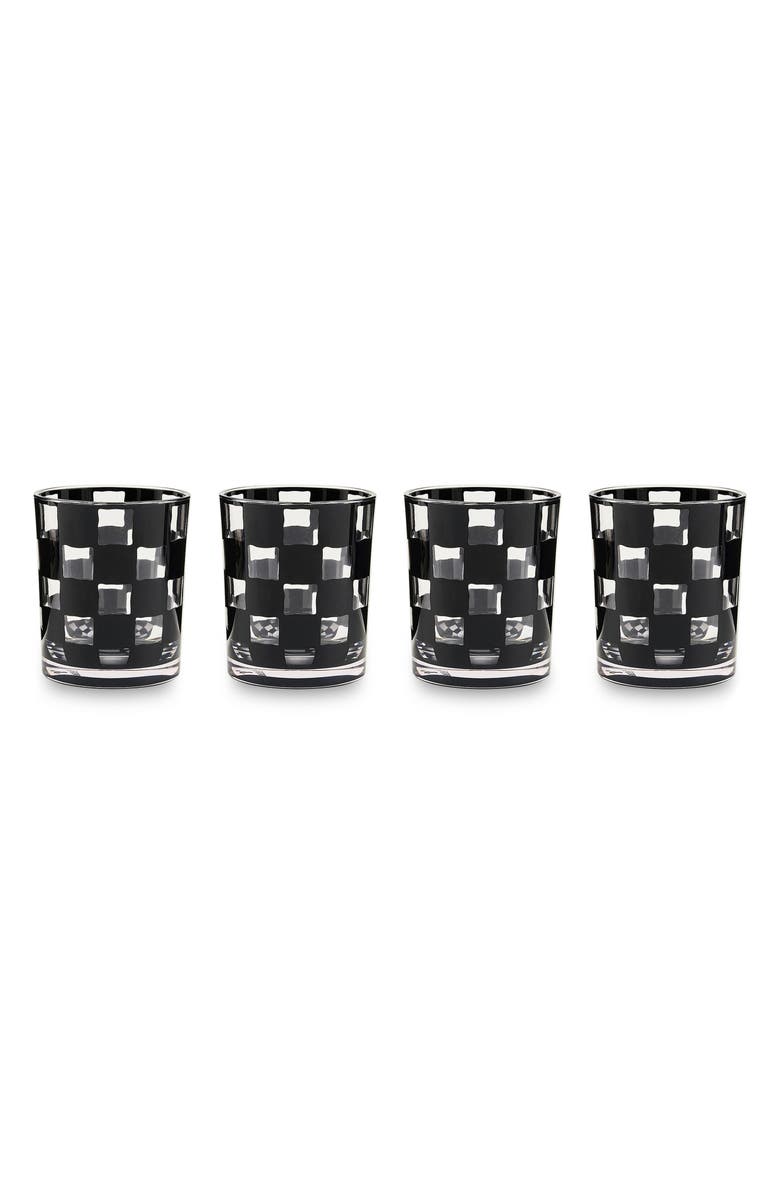 MACKENZIE CHILDS Set of 4 Black Check Acrylic Tumblers, Alternate, color, Black