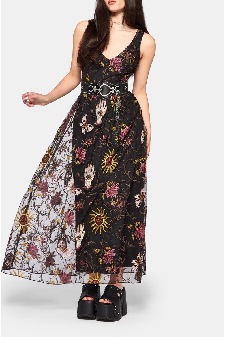 Angela Folk Embroidered Mesh Maxi Dress, Alternate, color, Black