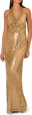 Adrianna Papell Sequin Cowl Halter Neck Gown