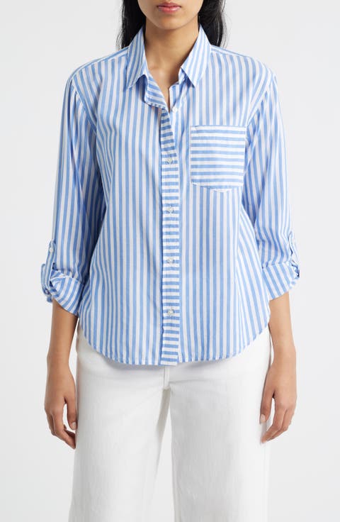 Campbell Directional Stripe Long Sleeve Cotton Blend Button-Up Shirt