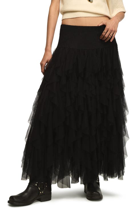 Lace Yoke Ruffle Maxi Skirt