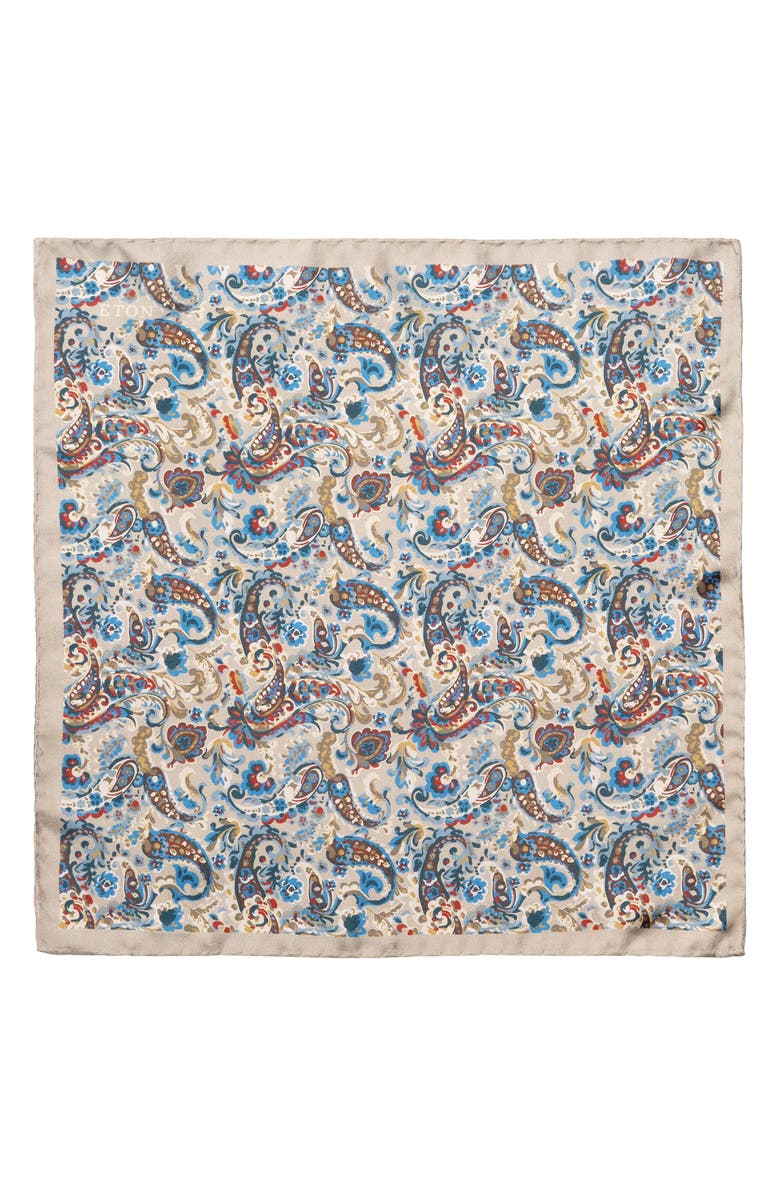 Eton Beige Paisley Silk Pocket Square, Alternate, color, Light Beige