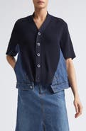 Sacai Mixed Media Knit & Denim Cardigan