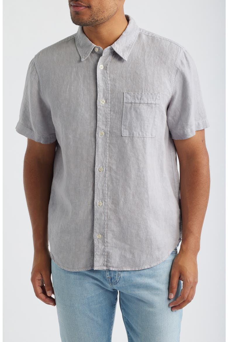 Cairo Short Sleeve Linen Button-Up Shirt, Main, color, STONE GREY LIGHT GREY