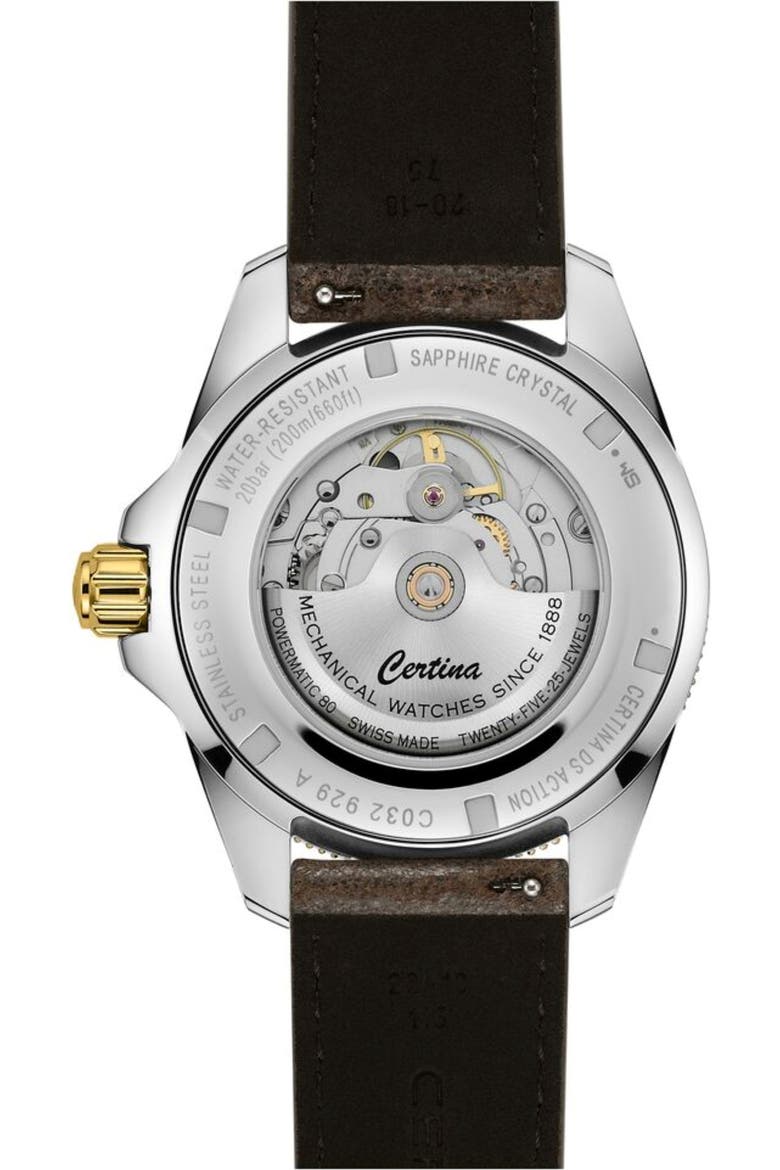 DS Action GMT Automatic Leather Strap Watch, 41mm, Alternate, color, STAINLESS STEEL PVD COATING