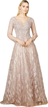 LARA New York Long Sleeve V-Neck Ballgown
