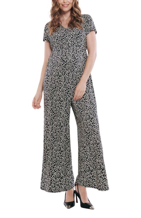 Short Sleeve V-Neck Flare Leg Jumpsuit