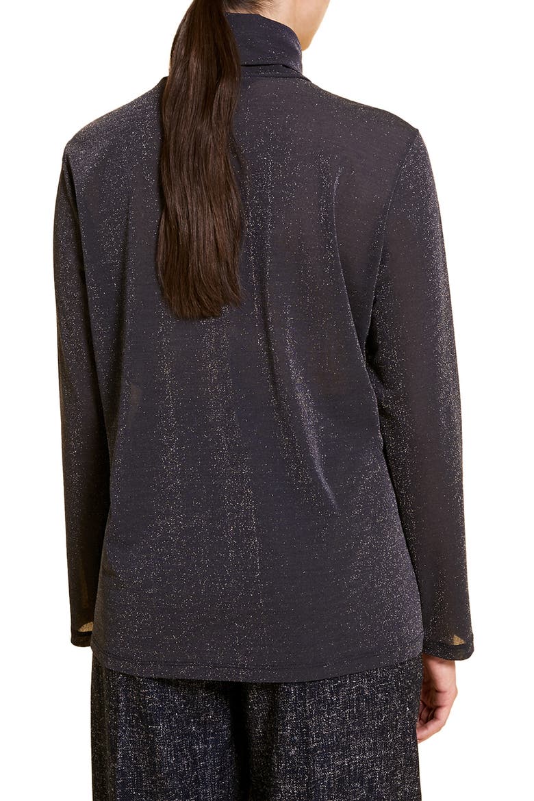 Russia Metallic Turtleneck Jersey Top, Alternate, color, DARK NAVY