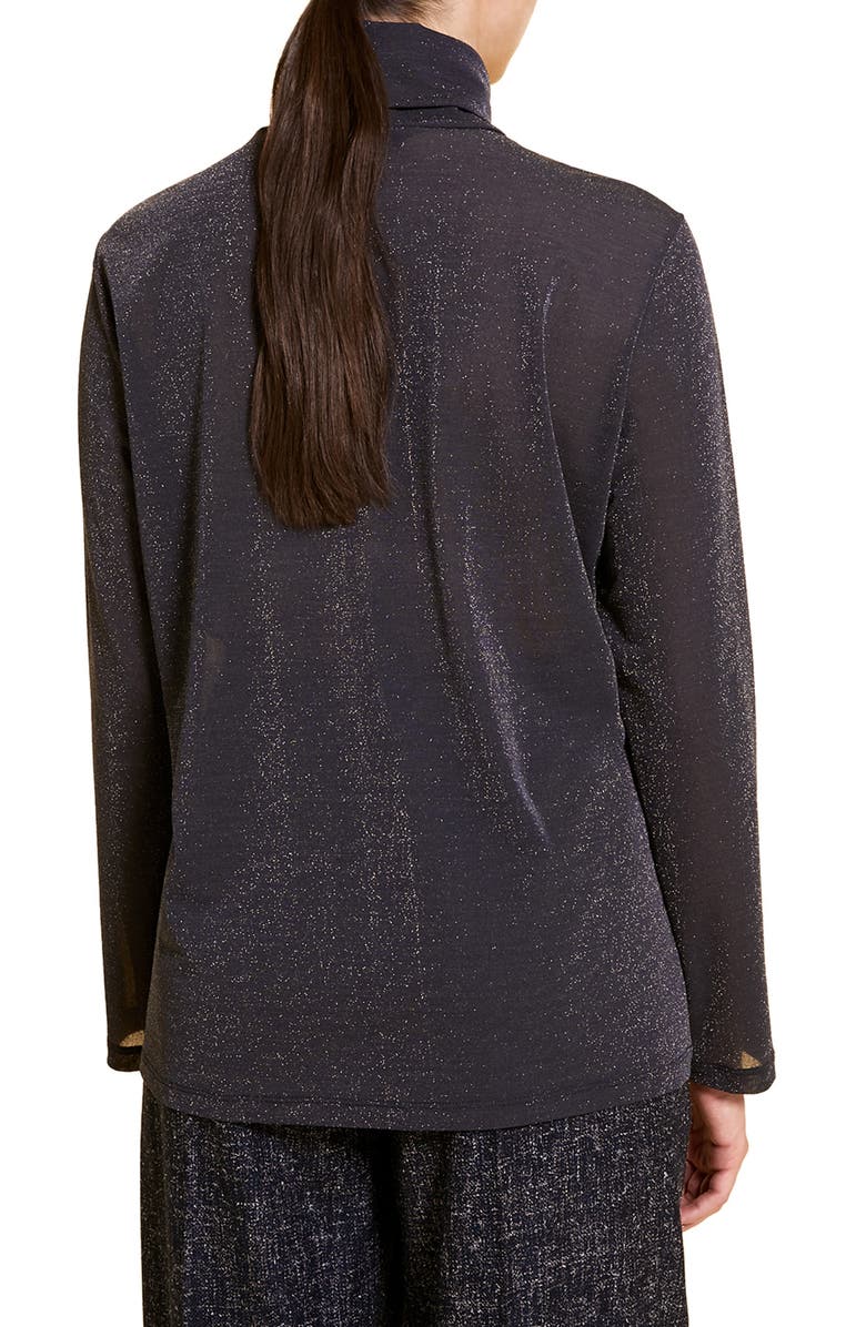 Marina Rinaldi Russia Metallic Turtleneck Jersey Top, Alternate, color, Dark Navy