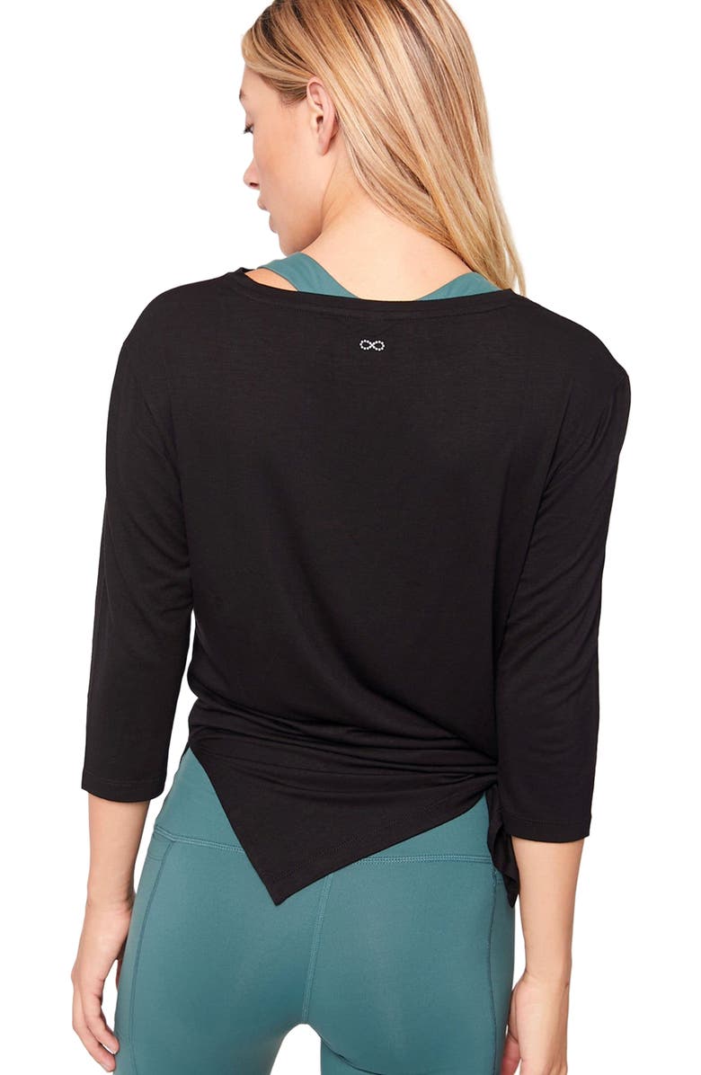 Rebody Active Anen Side Tie 3/4 Sleeve Top, Alternate, color, Metropolis Black