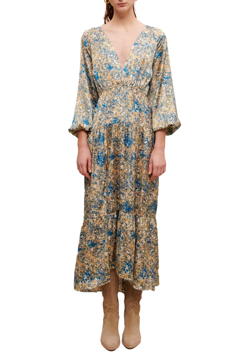 Ritache Floral Print Belted Dress, Alternate, color, IMPRIME ABSTRAIT BLEU
