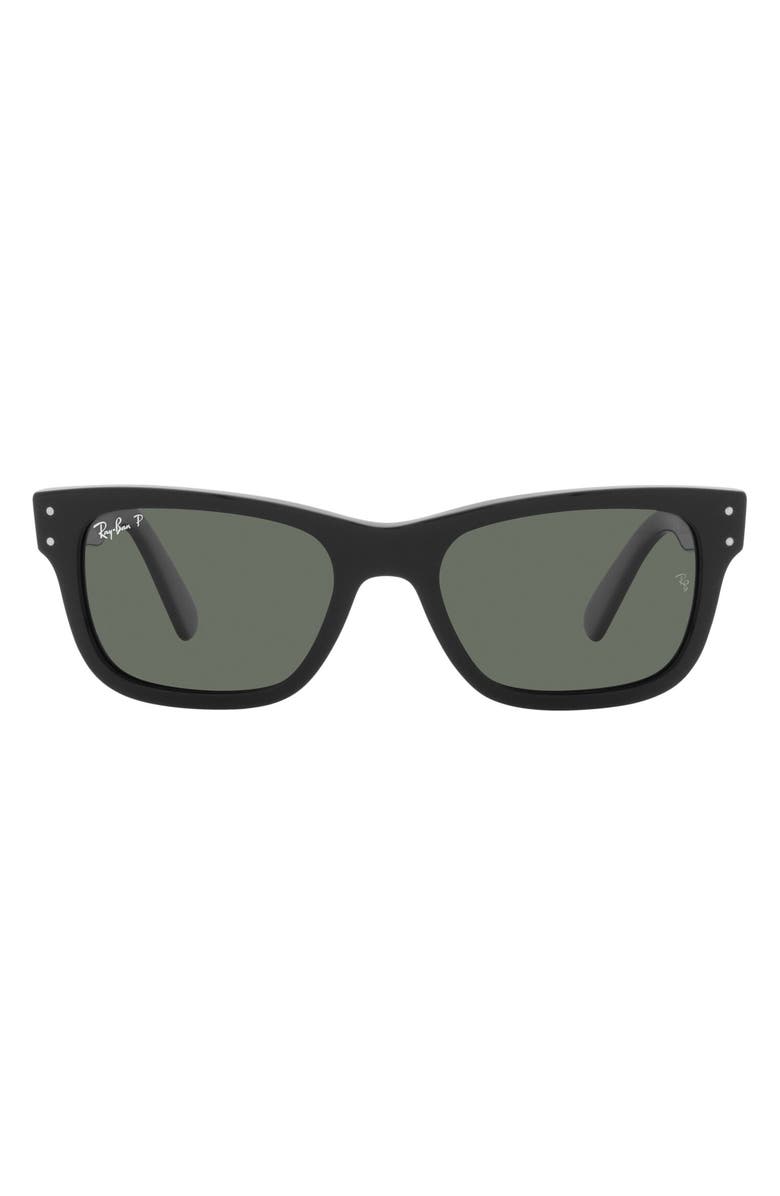 Ray-Ban Mr Burbank 55mm Polarized Rectangle Sunglasses, Main, color, Black/ Polar Green