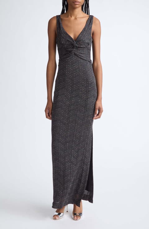 Metallic Zigzag Stripe Maxi Dress