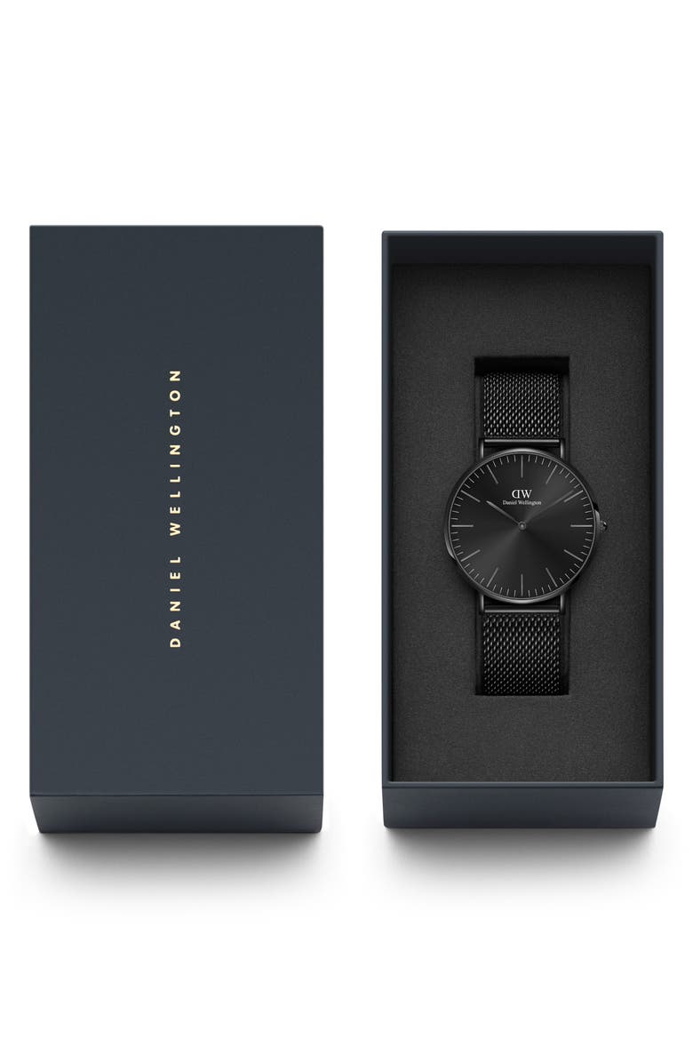 Daniel Wellington Classic Ashfield Mesh Strap Watch, 40mm, Alternate, color, Black