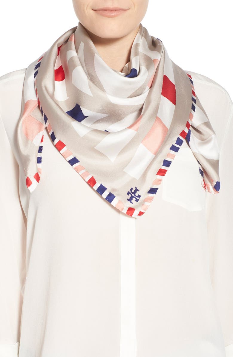 Tory Burch 'Legato' Printed Square Silk Scarf, Main, color,