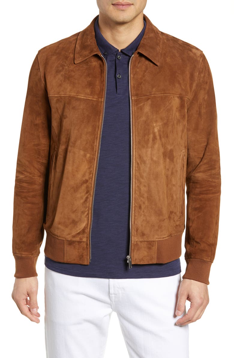 Theory Noland Able Regular Fit Suede Bomber Jacket, Main, color, 