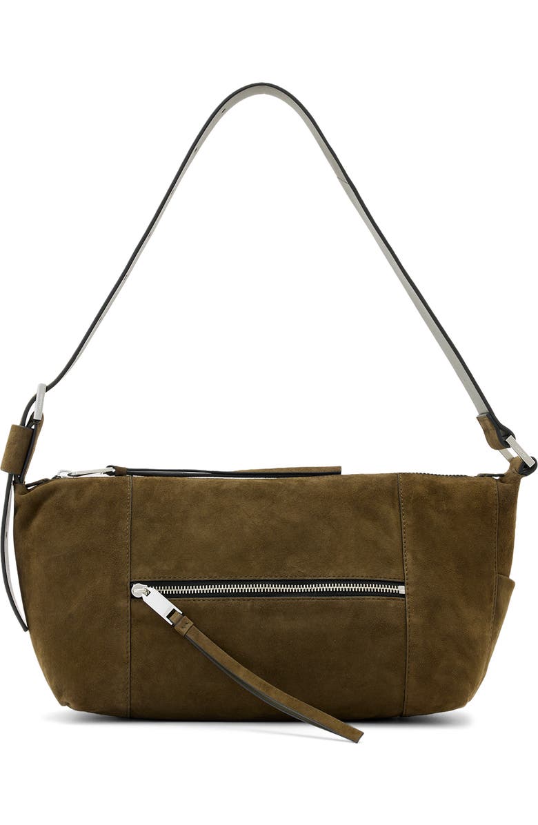 AllSaints Vega Suede Shoulder Bag, Main, color, Olive Green