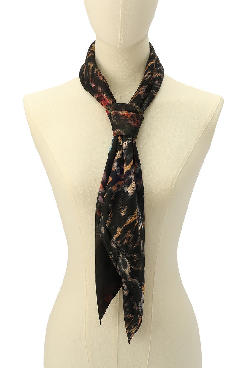 Charm Jinx Mix Square Scarf, Alternate, color, BLACK/ ANIMAL PRINT