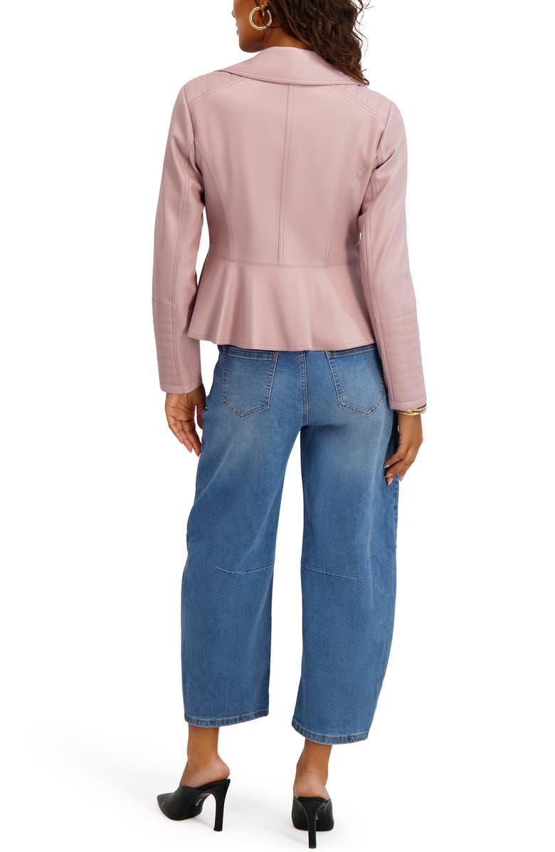 Kensie Peplum Back Faux Lether Moto Jacket, Alternate, color, Rose