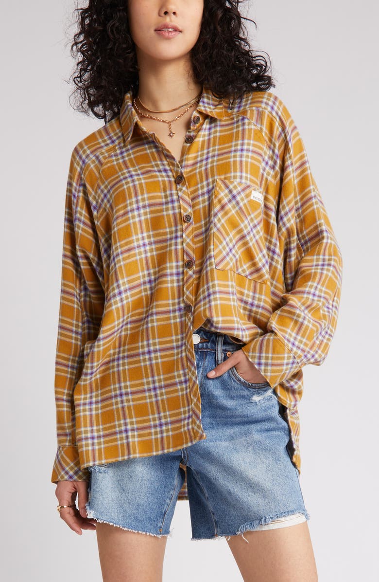 BDG Urban Outfitters Brendon High-Low Flannel Button-Up Shirt, Alternate, color, 