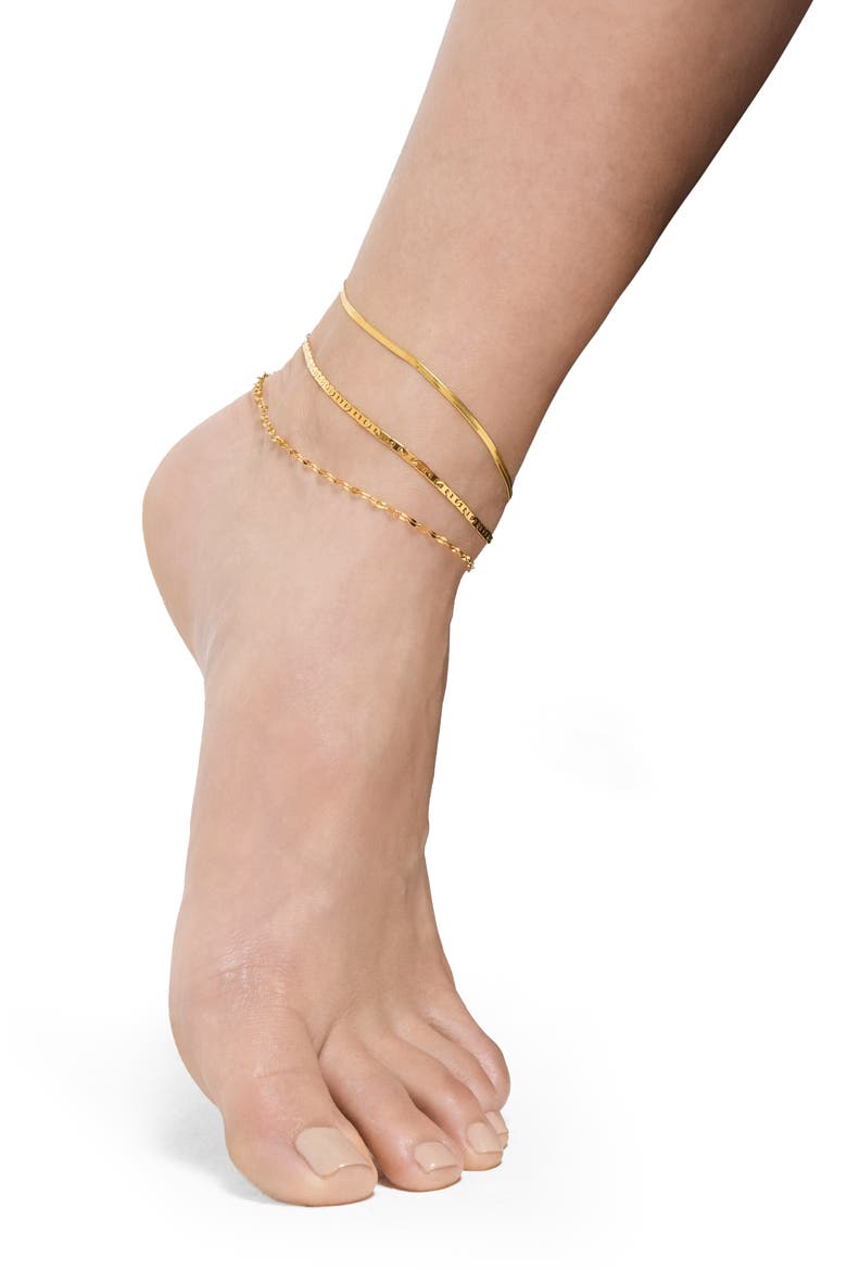 Three-Piece Chain Anklet Set, Main, color, GOLD