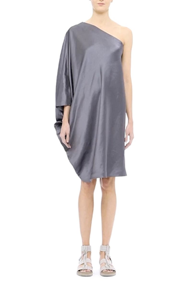 'Triptych' One-Shoulder Light Doppio Dress, Alternate, color, SMOKE