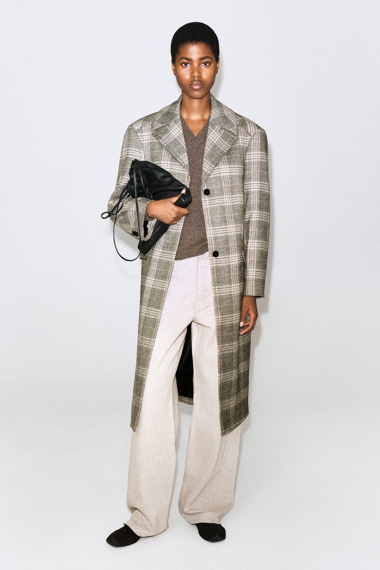 Checked Tailored Long Coat, Alternate, color, BEIGE / CHECKED