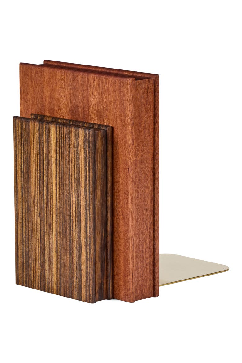 Stacked Wood Bookend, Alternate, color, BROWN