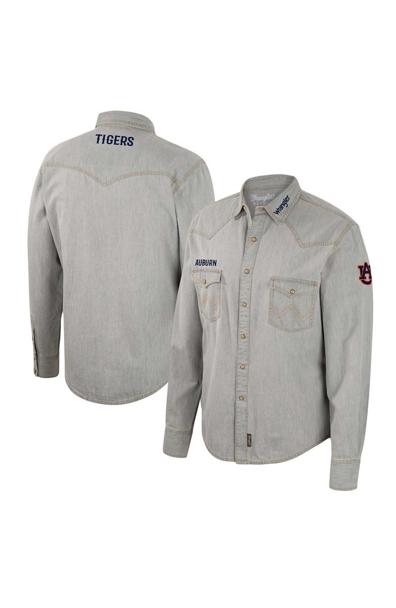 COLOSSEUM Men's Colosseum x Wrangler Gray Auburn Tigers Cowboy Cut Western Full-Snap Long Sleeve Shirt, Main, color, 