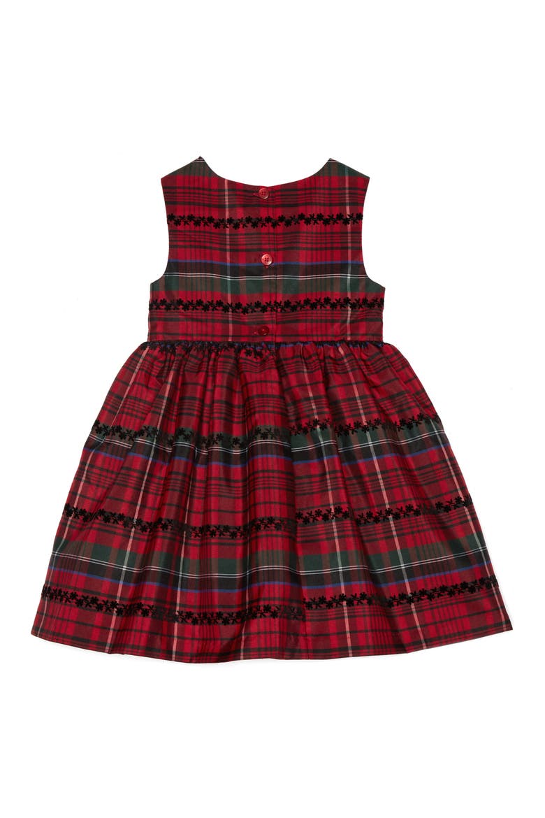 Kids' Velvet Cardigan & Plaid Dress Set, Alternate, color, RED/ BLACK