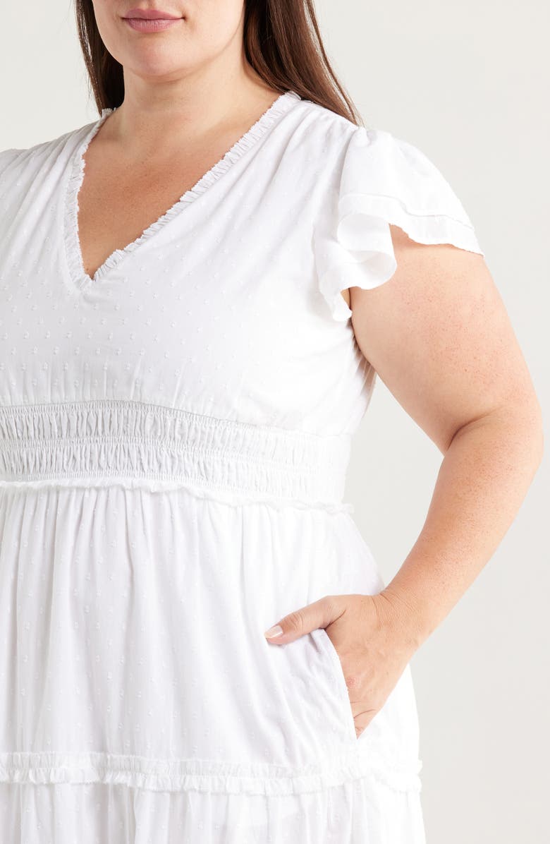 Chelsea28 Flutter Sleeve Clip Dot Tiered Midi Dress, Alternate, color, White