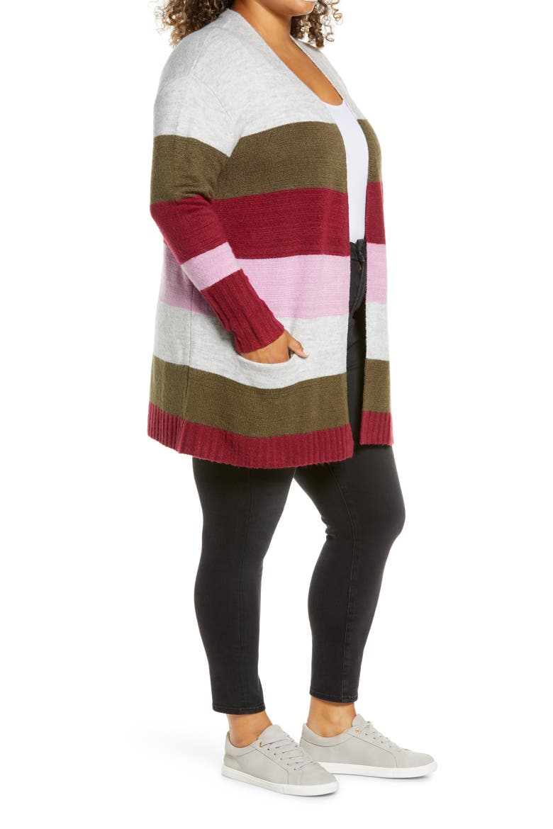 Open Front Cardigan, Alternate, color, GREY MULTI STRIPE