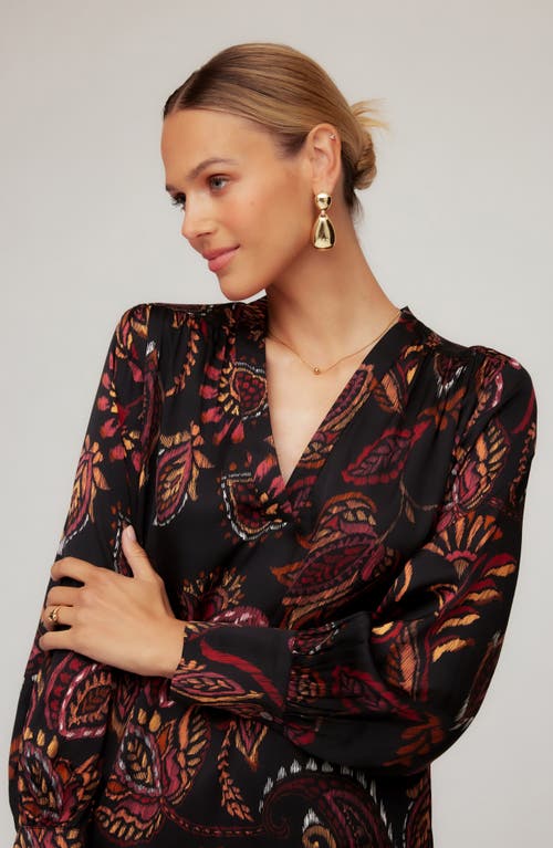 Fifteen Twenty Calista Print Long Sleeve Shift Dress In Burgundy