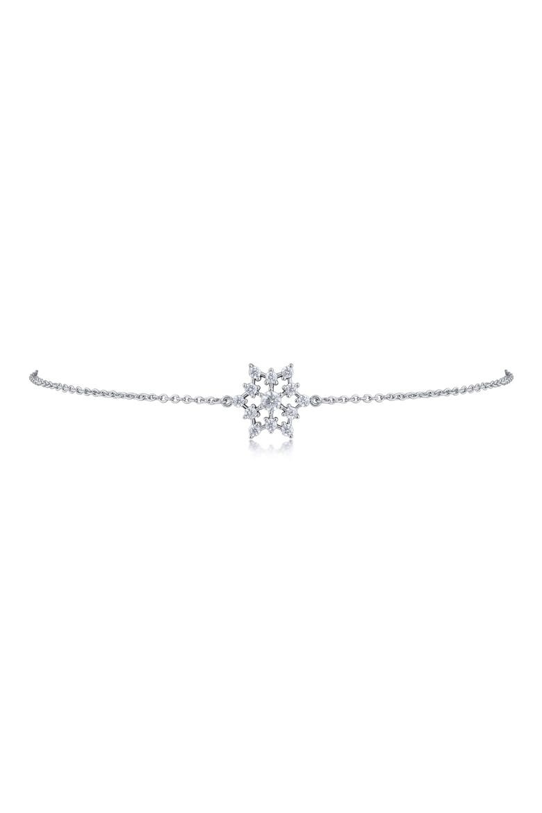 Cubic Zirconia Snowflake Station Anklet, Main, color, CLEAR SILVER