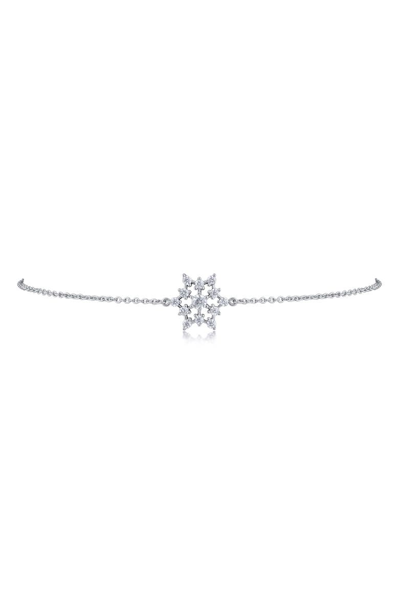 CZ by Kenneth Jay Lane Cubic Zirconia Snowflake Station Anklet, Main, color, Clear Silver