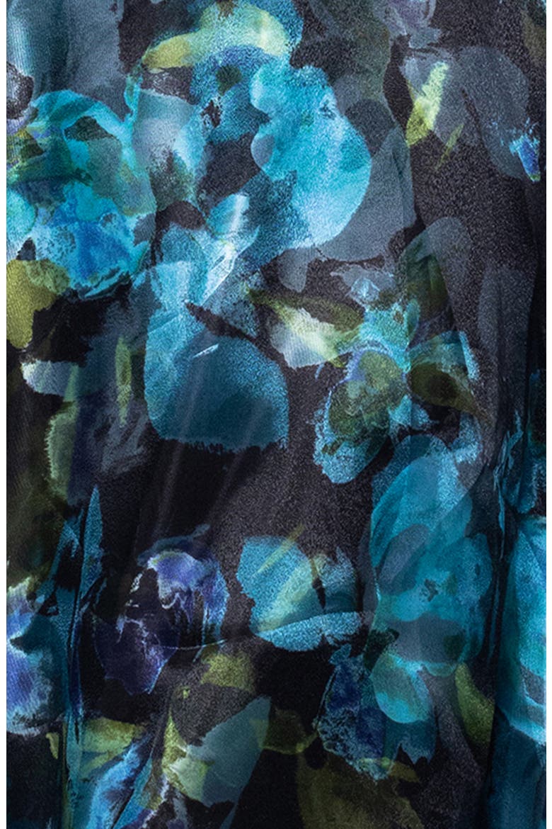 Floral Print Organza Off the Shoulder Gown, Alternate, color, BLACK/ TEAL