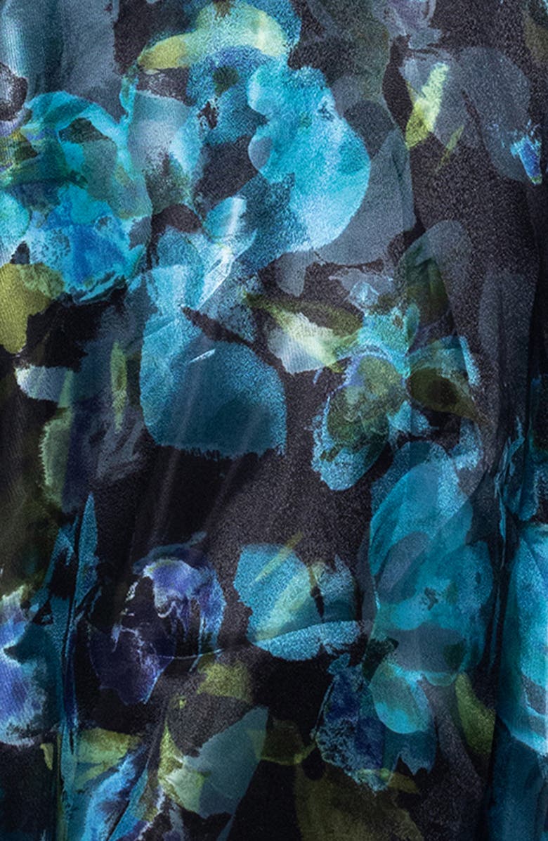 Betsy & Adam Floral Print Organza Off the Shoulder Gown, Alternate, color, Black/ Teal