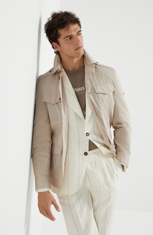 Brunello Cucinelli Men's Linen-silk Concealed Zip Safari Jacket In Cool Beige