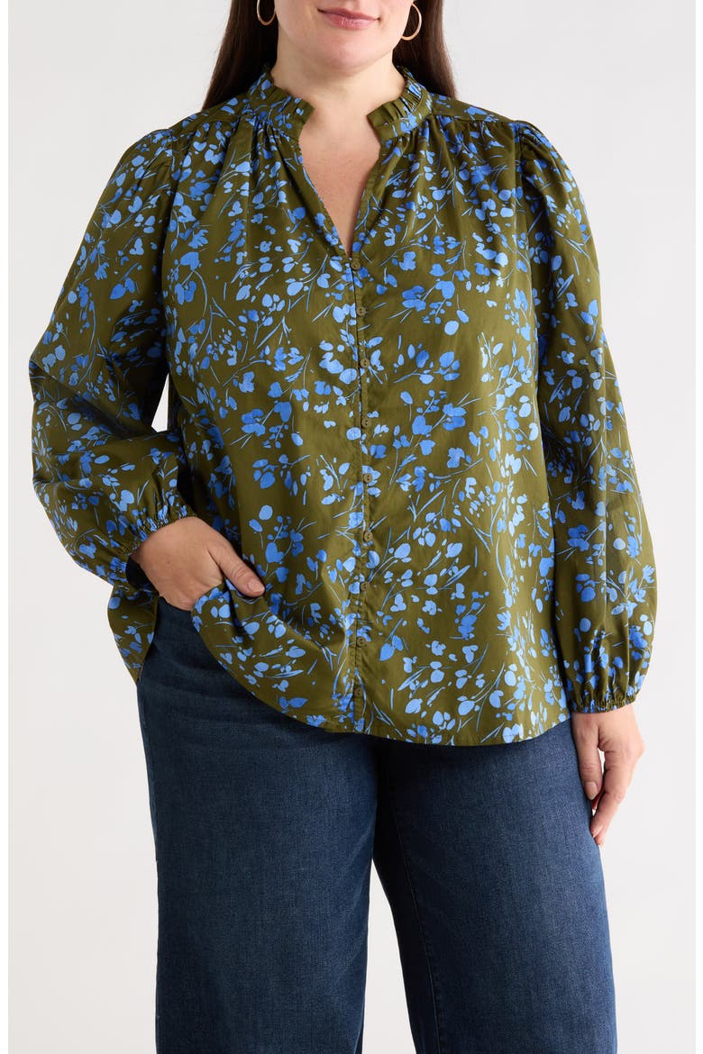 Solvay Floral Nellian Ruffle Collar Button-Up Shirt, Main, color, GREEN-BLUE-MULTI