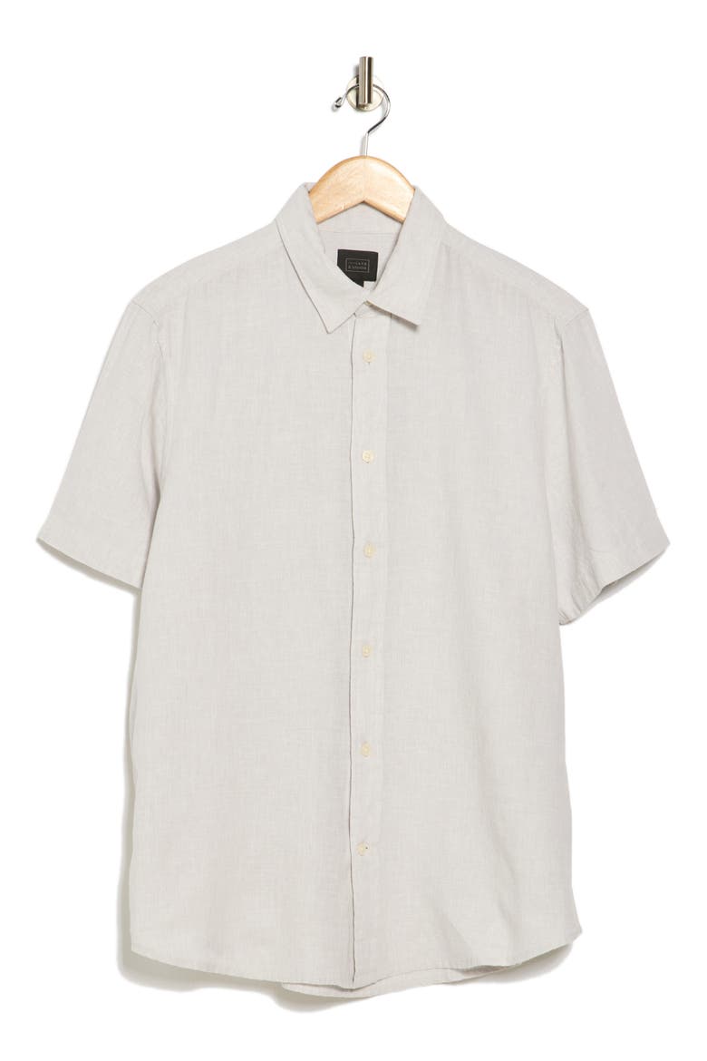 Linen & Cotton Short Sleeve Button-Up Shirt, Alternate, color, GREY HIGH-RISE WHITE EOE