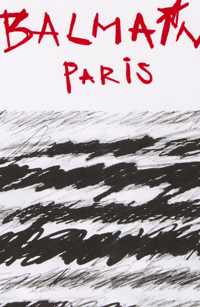 Balmain Kids' Scribble Logo Cotton Graphic Tee, Alternate, color,