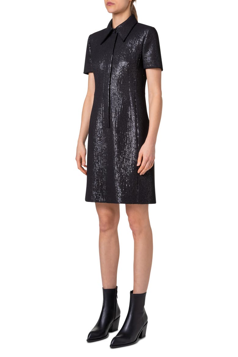 Sequin Shirtdress, Alternate, color, BLACK