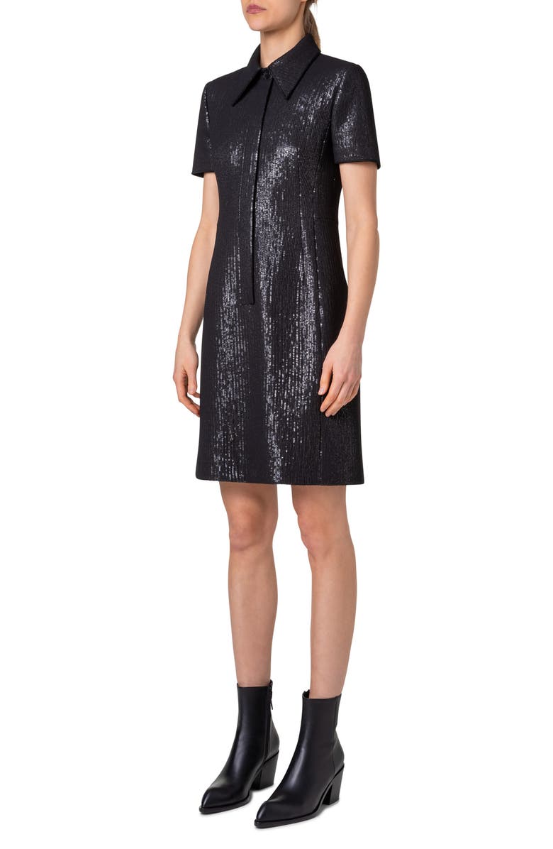 Akris Sequin Shirtdress, Alternate, color, Black