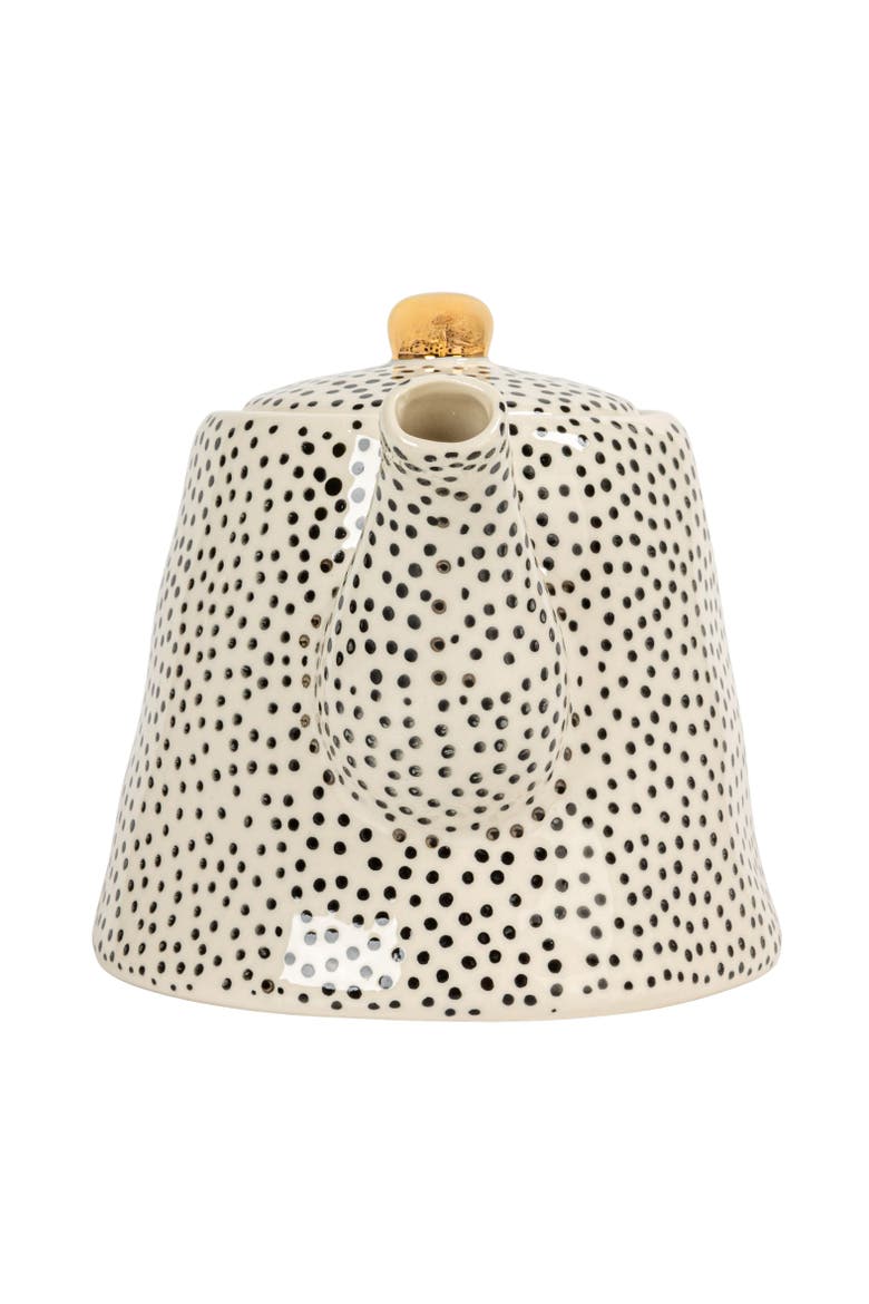 White Stoneware Teapot with Black Speckles & Gold Electroplating, Alternate, color, Black
