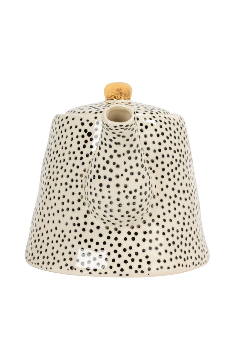 Storied Home White Stoneware Teapot with Black Speckles & Gold Electroplating, Alternate, color, Black