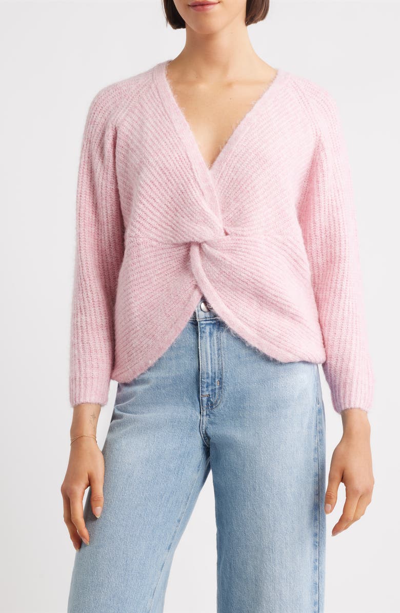 Hatley Crove Twist Front Raglan Sleeve Sweater, Main, color, Lilac Chiffon