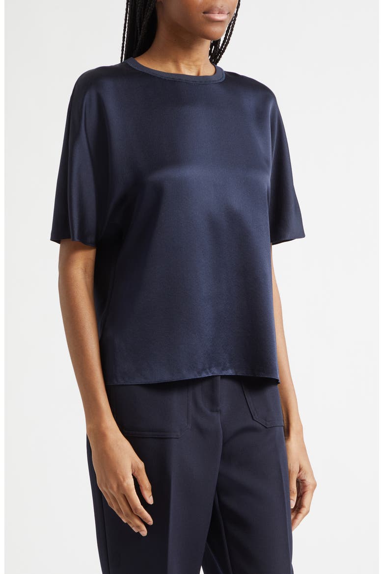 Lena Silk Crewneck Top, Alternate, color, NAVY