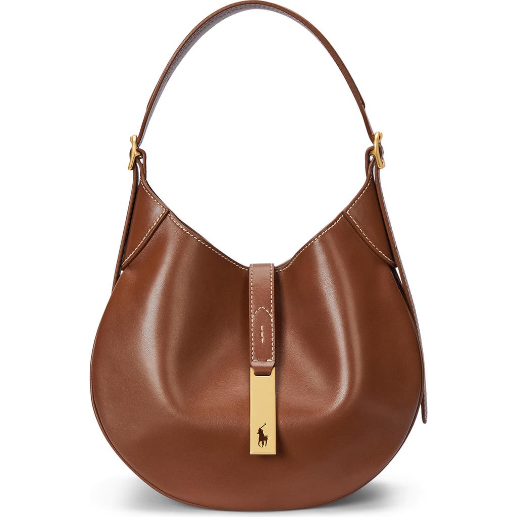 Polo Ralph Lauren Small Sport Calf Leather Shoulder Bag In Brown