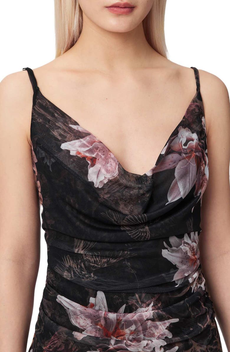 AllSaints Bea Asymmetric Hem Mesh Minidress, Alternate, color, Crystal Black