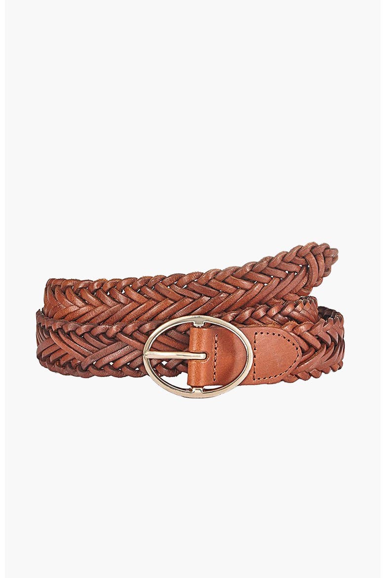 Woven Leather Belt, Main, color, Cognac